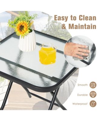 Patio Folding Square Glass Side Table Bistro Coffee Table Plant Stand