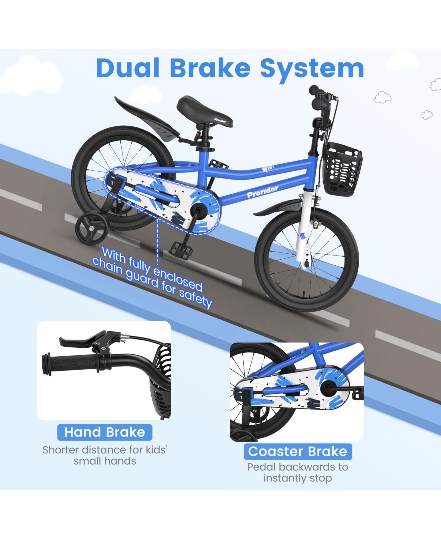 Детская игрушка Costway Racing Pattern Series 16" Height-Adjustable Kids' Bike with Removable Training Wheels, Ages 4-7, цвет: Синий — фото 5