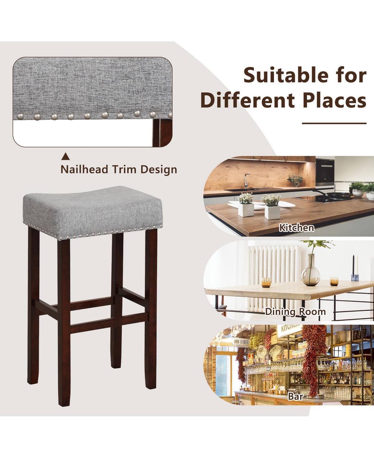 Costway Set of 2 Bar Stools Bar Height Saddle Kitchen Chairs with Wooden Legs