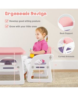 3-Piece Kids Table and Chair Set Toddler Activity Study Desk with Building Blocks