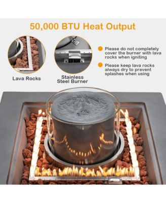 28'' Patio Fountain Fire Pit Table 50,000 BTU Square Propane Fire Pit