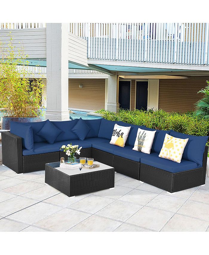Gymax 7PCS Rattan Patio Conversation Set Sectional Furniture Set w