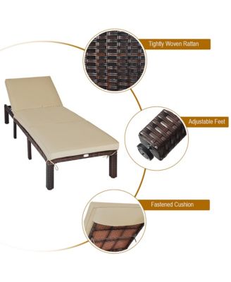 Outdoor Rattan Lounge Chair Chaise Recliner Adjustable Cushioned Patio