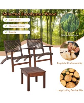 3PCS Rattan Patio Chair & Table Set Outdoor Furniture Set w/ Wooden Frame