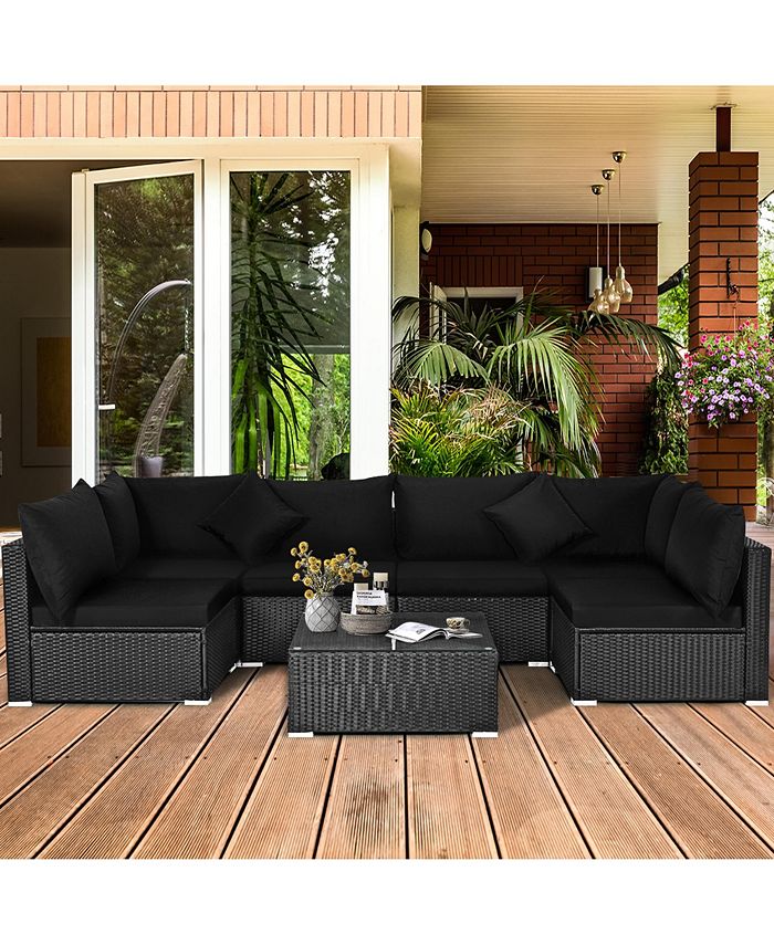 Gymax 7PCS Rattan Patio Conversation Set Sectional Furniture Set w