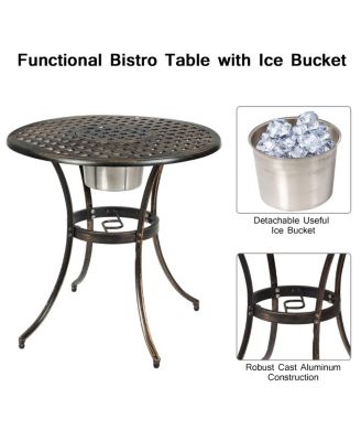 3pcs Outdoor Set Cast Aluminum Patio Bistro Attached Removable Ice Bucket