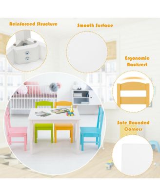 5 Piece Kids Wood Table Chair Set Activity Toddler Playroom Furniture