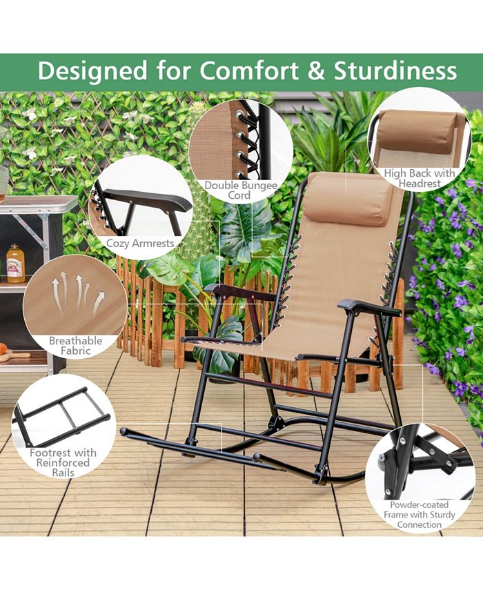 Costway Folding Zero Gravity Rocking Chair Rocker Porch Outdoor Patio
