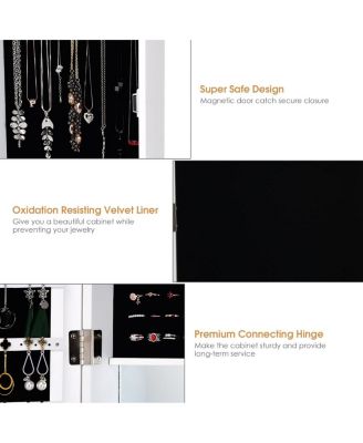 Wall Door Mounted Mirrored Jewelry Cabinet Storage Organizer