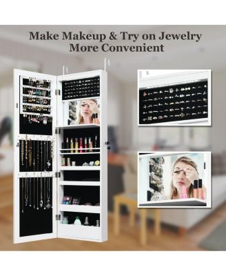Wall Door Mounted Mirror Jewelry Cabinet Organizer