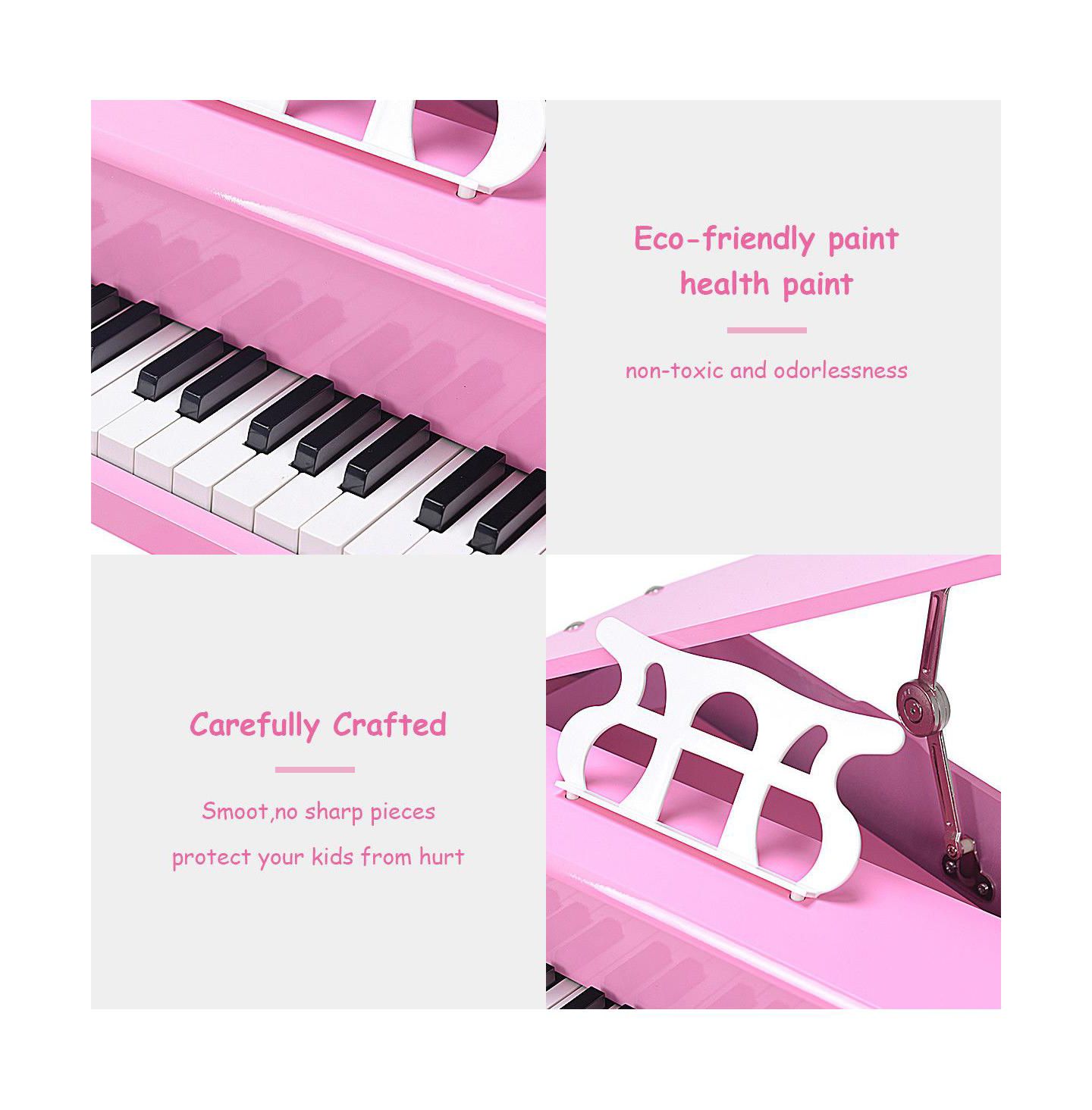Детские игрушки Costway 30-Key Wood Baby Grand Piano, 2-Piece Set, Ages 1+, цвет: Розовый — фото 3