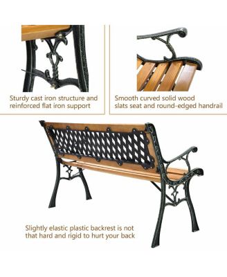49 1/2'' Patio Park Garden Bench Porch Path Chair Outdoor Deck Cast Iron Hardwood