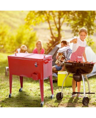 Outdoor Patio 80 Quart Cooler Cart Ice Beer Beverage Chest