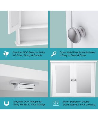  22''W x 5''D x 23''H. New Bathroom Wall Cabinet Double Mirror Door Cupboard Storage Medicine Cabinet Shelf