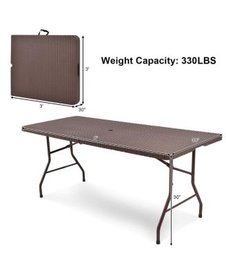 6' Folding Table Rattan Portable Indoor Outdoor Picnic Party Dining Camping