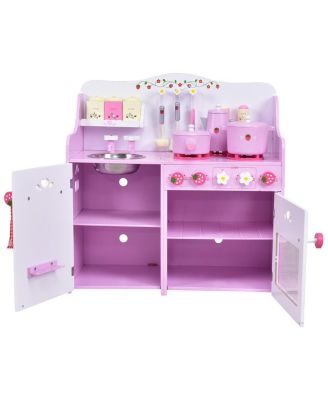 Kids Wooden Play Set Kitchen Toy Strawberry Pretend Cooking Playset Toddler