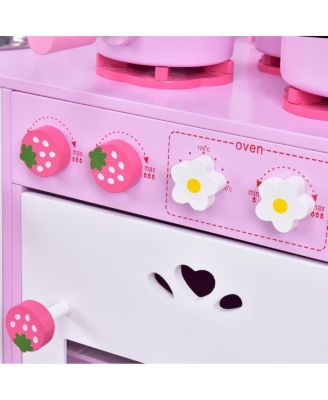 Kids Wooden Play Set Kitchen Toy Strawberry Pretend Cooking Playset Toddler