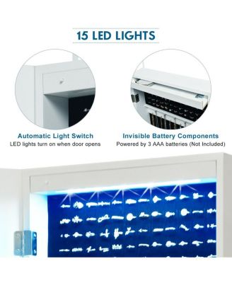 Wall Mounted Mirrored Jewelry Cabinet Organizer w/LED Lights
