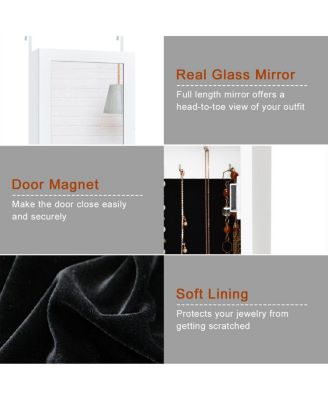 Door Mounted Mirrored Jewelry Cabinet Storage Organizer White