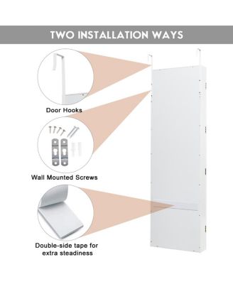 Door Mounted Mirrored Jewelry Cabinet Storage Organizer White