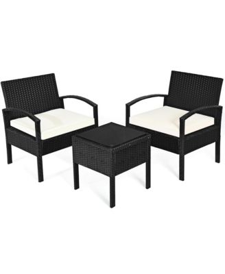 3PCS Patio Rattan Furniture Set Table & Chairs Set with Cushions