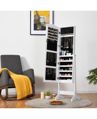 Mirrored Jewelry Cabinet Organizer Storage Box White