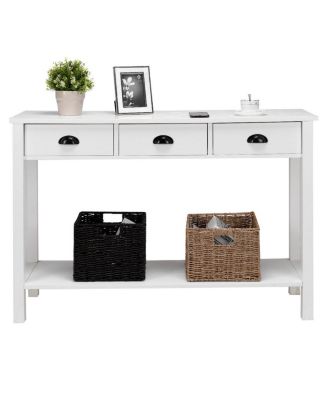 47" Console Table Hall Table Side Desk Accent Table Drawers Shelf Entryway