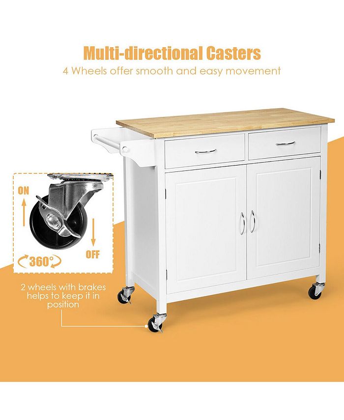 Costway Modern Rolling Kitchen Cart Island Wood Top Storage Trolley