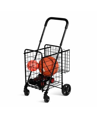 Folding Shopping Cart Jumbo Basket Rolling Utility Trolley Adjustable Handle
