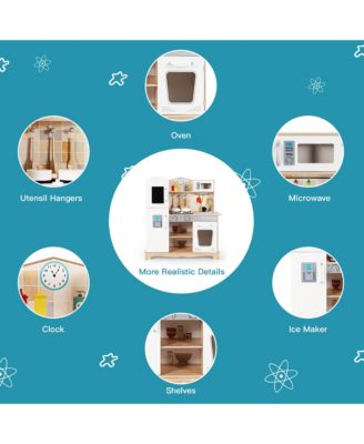 Wooden Kids Pretend Kitchen Playset Cooking Play Toy w/ Utensils & Sound