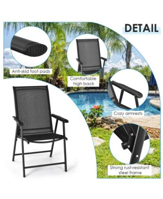 4PCS Patio Folding Dining Chairs Portable Camping Armrest Garden