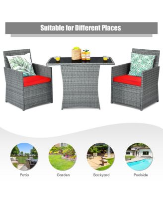 3PCS Patio Rattan Furniture Set Cushioned Sofa Armrest Garden