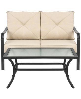 2 PCS Patio Loveseat with Coffee Table Outdoor Sofa Bench with Cushions
