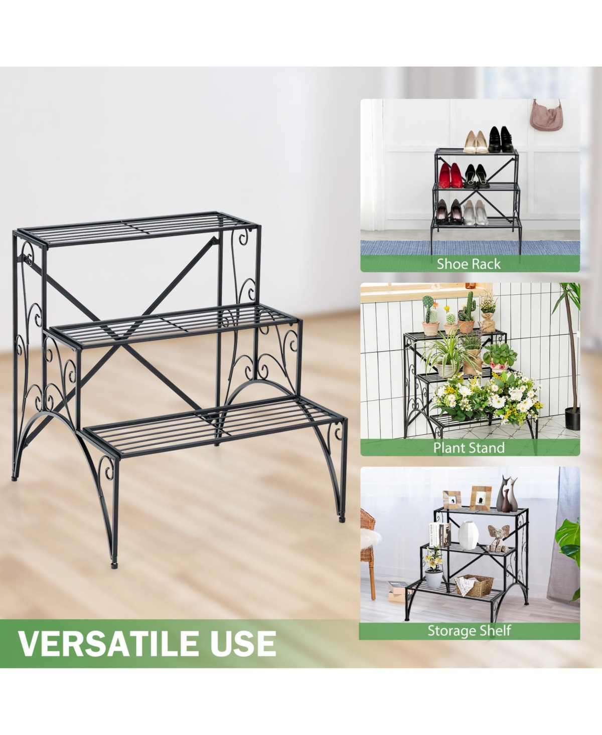 3 Tier Stair Style Metal Plant Stand Garden Shelf Flower Pot