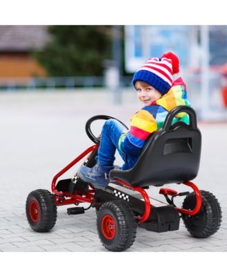 Kids Pedal Go Kart 4 Wheel Ride On Toys w/ Adjustable Seat & Handbrake