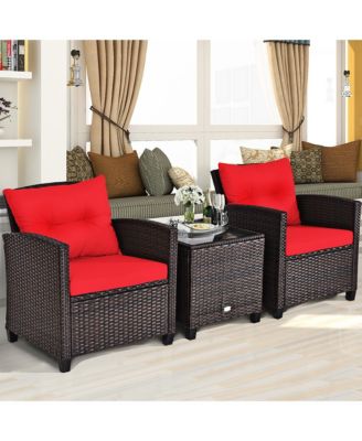 3PCS Patio Rattan Furniture Set Cushioned Sofa Coffee Table Garden