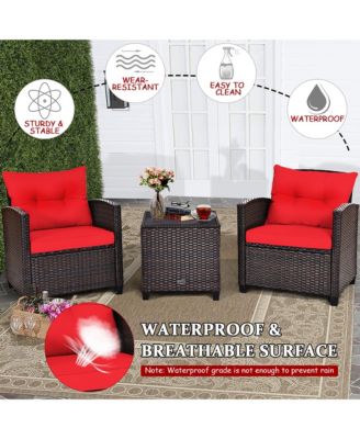 3PCS Patio Rattan Furniture Set Cushioned Sofa Coffee Table Garden