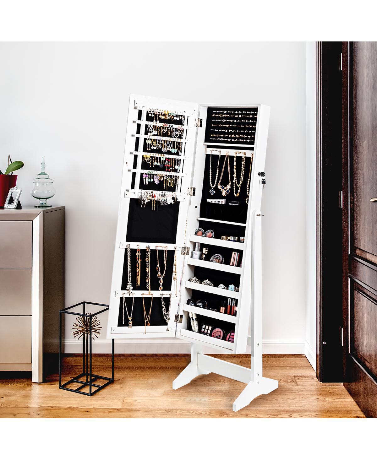 Costway Jewelry Cabinet Stand Mirror Armoire Lockable Organizer Storage Box