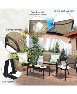 4 PCS Patio Furniture Set Sofa Coffee Table Steel Frame Garden