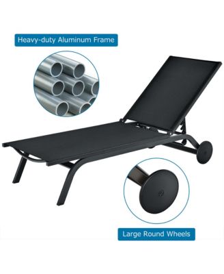 Outdoor Patio Lounge Chair Chaise Reclining Aluminum Fabric Adjustable