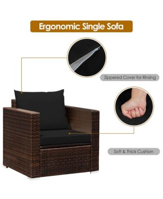 3PCS Patio Rattan Furniture Set Conversation Sofa Cushioned