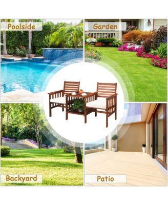 Patio Loveseat Conversation Set Acacia Wood Chair Coffee Table