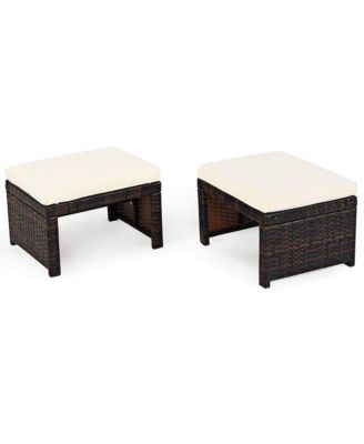 2PCS Patio Rattan Ottoman Cushioned Seat Foot Rest Furniture