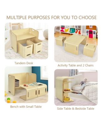 3 Piece Kids Wooden Table & Chair Set Children Multipurpose Homeschool Furniture