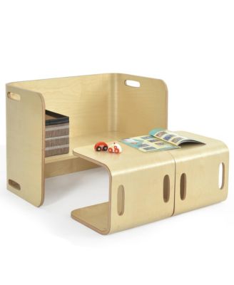 3 Piece Kids Wooden Table & Chair Set Children Multipurpose Homeschool Furniture