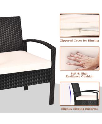 3PC Outdoor Patio Rattan Furniture Set  Coffee Table Cushioned Sofa