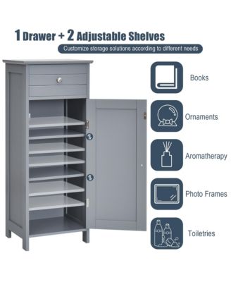 Bathroom Floor Cabinet Wooden Storage Organizer Free-Standing w/ Drawer & Shelf