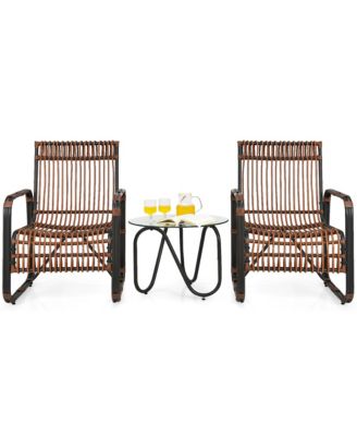 3PCS Patio Rattan Furniture Set Conversational Sofa Coffee Table Garden