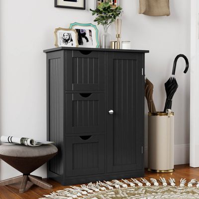  24''(L) x 12''(W) x 32''(H) Bathroom Floor Cabinet Side Storage Cabinet with 3 Drawers and 1 Cupboard