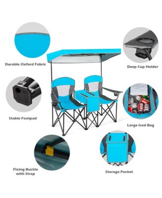 Portable Folding Camping Canopy Chairs w/ Cup Holder Cooler